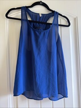 Sage Royal Blue Sheer Racerback Tank Top